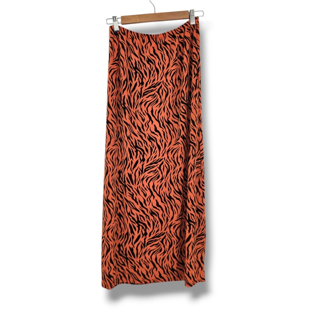 Mojo Womens Orange Black Tiger Stripe Animal Print Elastic Waist Maxi Skirt